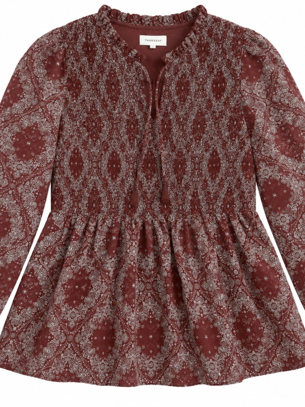 MELLODAY Wine Paisley Peplum Blouse